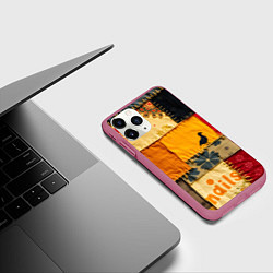 Чехол iPhone 11 Pro матовый Пэчворк с птичкой, цвет: 3D-малиновый — фото 2