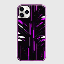 Чехол iPhone 11 Pro матовый Фиолетово-белые полосы и точки на чёрном фоне, цвет: 3D-фиолетовый