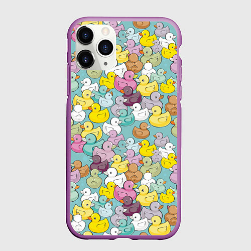 Чехол iPhone 11 Pro матовый Уютные уточки / 3D-Фиолетовый – фото 1