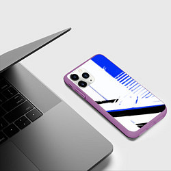 Чехол iPhone 11 Pro матовый Чрно-синие полосы на белом фоне, цвет: 3D-фиолетовый — фото 2