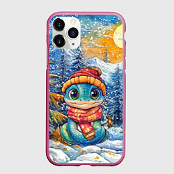 Чехол iPhone 11 Pro матовый Змейка новогодняя в шапке и шарфе, цвет: 3D-малиновый