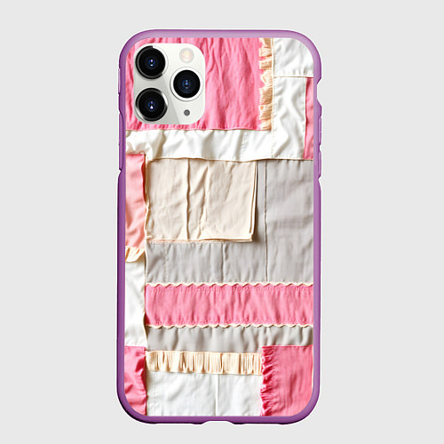 Чехол iPhone 11 Pro матовый Розовый пэчворк / 3D-Фиолетовый – фото 1
