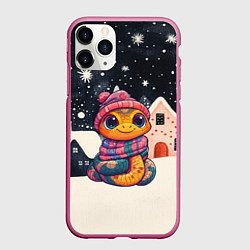 Чехол iPhone 11 Pro матовый Милая новогодняя змейка 2025, цвет: 3D-малиновый