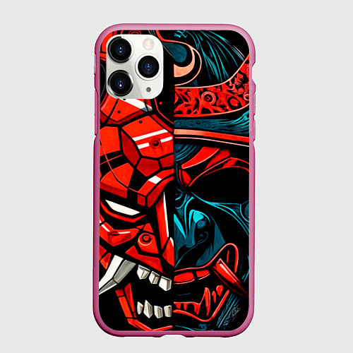 Чехол iPhone 11 Pro матовый Механический демон они и самурай / 3D-Малиновый – фото 1