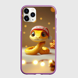 Чехол iPhone 11 Pro матовый Желтая праздничная змейка, цвет: 3D-фиолетовый
