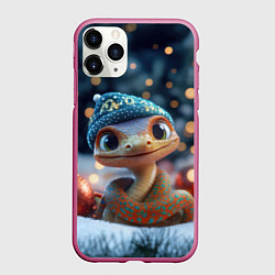 Чехол iPhone 11 Pro матовый Загадочная новогодняя змея, цвет: 3D-малиновый