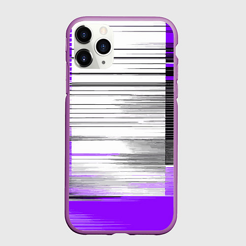 Чехол iPhone 11 Pro матовый Чёрные вертикальные полосы на фиолетово-белом фоне / 3D-Фиолетовый – фото 1