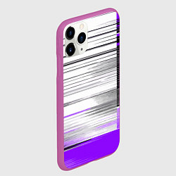 Чехол iPhone 11 Pro матовый Чёрные вертикальные полосы на фиолетово-белом фоне, цвет: 3D-фиолетовый — фото 2