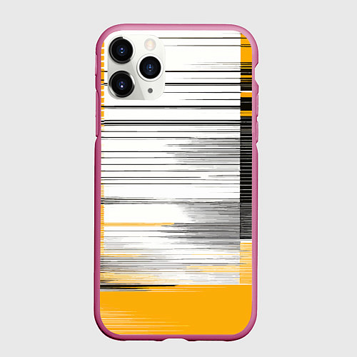 Чехол iPhone 11 Pro матовый Чёрные вертикальные полосы на жёлто-белом фоне / 3D-Малиновый – фото 1