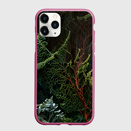 Чехол iPhone 11 Pro матовый Объемные растения в лесу / 3D-Малиновый – фото 1