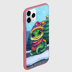 Чехол iPhone 11 Pro матовый Маленькая зеленая новогодняя змея 2025, цвет: 3D-малиновый — фото 2
