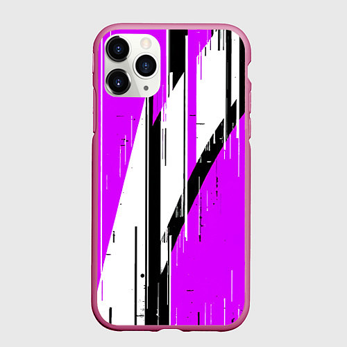 Чехол iPhone 11 Pro матовый Чёрно-белые вертикальные полосы на фиолетовом фоне / 3D-Малиновый – фото 1
