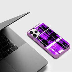 Чехол iPhone 11 Pro матовый Фиолетово-белый гранж на чёрном фоне, цвет: 3D-фиолетовый — фото 2