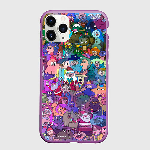 Чехол iPhone 11 Pro матовый Новогодний виммельбух / 3D-Фиолетовый – фото 1