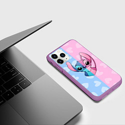 Чехол iPhone 11 Pro матовый Стич и Ангел, цвет: 3D-фиолетовый — фото 2