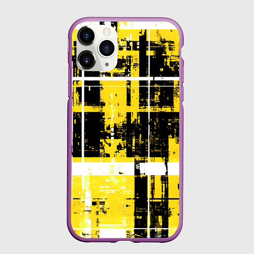 Чехол iPhone 11 Pro матовый Жёлто-белый гранж на чёрном фоне / 3D-Фиолетовый – фото 1
