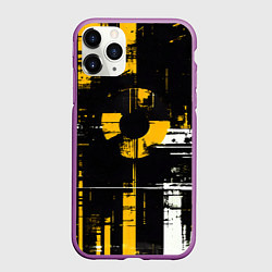 Чехол iPhone 11 Pro матовый Жёлто-белый гранж на чёрном фоне, цвет: 3D-фиолетовый