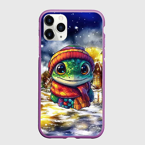 Чехол iPhone 11 Pro матовый Новогодняя змейка милая / 3D-Фиолетовый – фото 1