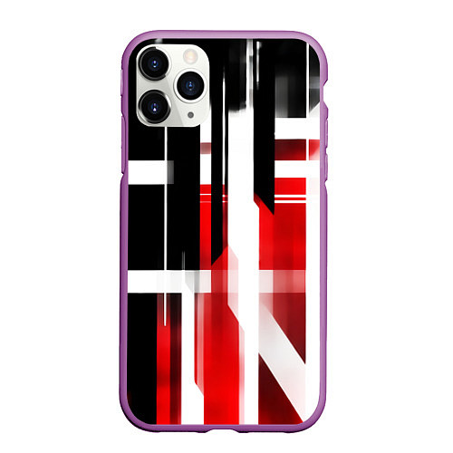 Чехол iPhone 11 Pro матовый Чёрно-красные вертикальные и горизонтальные полосы / 3D-Фиолетовый – фото 1
