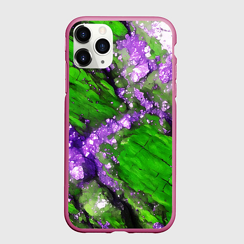 Чехол iPhone 11 Pro матовый Фиолетовый минерал в зелёном камне / 3D-Малиновый – фото 1