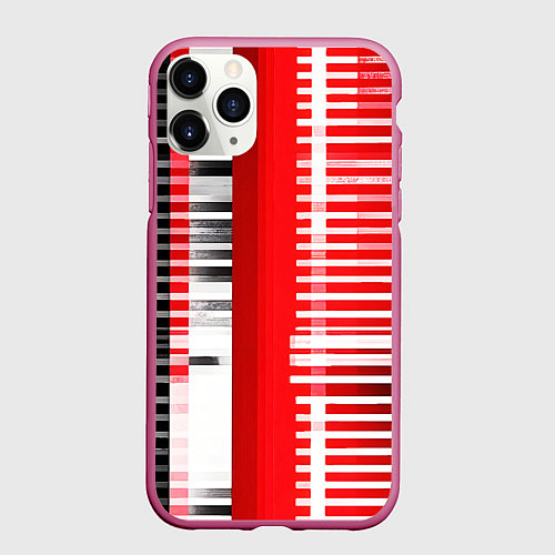 Чехол iPhone 11 Pro матовый Белые полосы на чёрно-красном фоне / 3D-Малиновый – фото 1