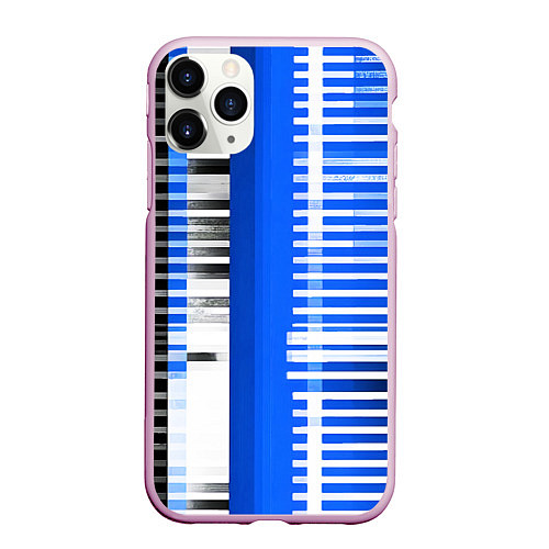 Чехол iPhone 11 Pro матовый White stripes on a black and blue background / 3D-Розовый – фото 1