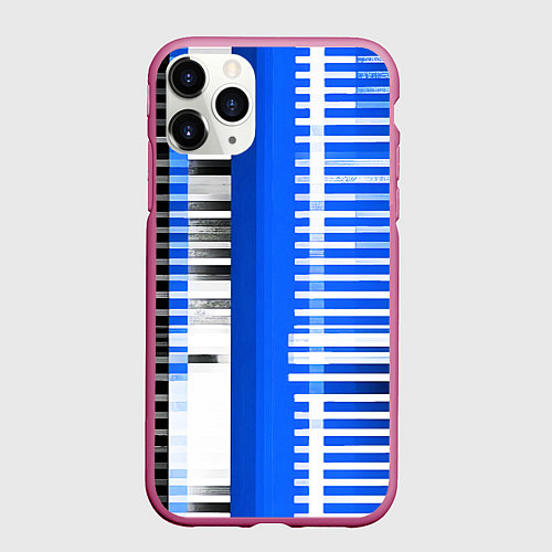Чехол iPhone 11 Pro матовый White stripes on a black and blue background / 3D-Малиновый – фото 1