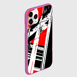 Чехол iPhone 11 Pro матовый Чёрно-белые абстрактные линии на красном фоне, цвет: 3D-фиолетовый — фото 2