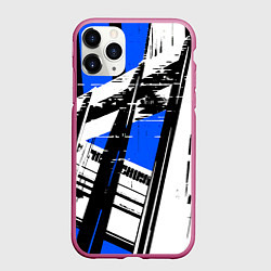 Чехол iPhone 11 Pro матовый Чёрно-белые абстрактные линии на синем фоне, цвет: 3D-малиновый