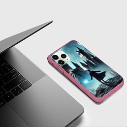 Чехол iPhone 11 Pro матовый Гарри Поттер перед Хогвартсом - нейроарт фантазия, цвет: 3D-малиновый — фото 2