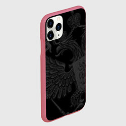 Чехол iPhone 11 Pro матовый Герб России - черный минимализм, цвет: 3D-малиновый — фото 2