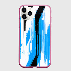 Чехол iPhone 11 Pro матовый Вертикальные чёрно-белые линии на синем фоне, цвет: 3D-малиновый