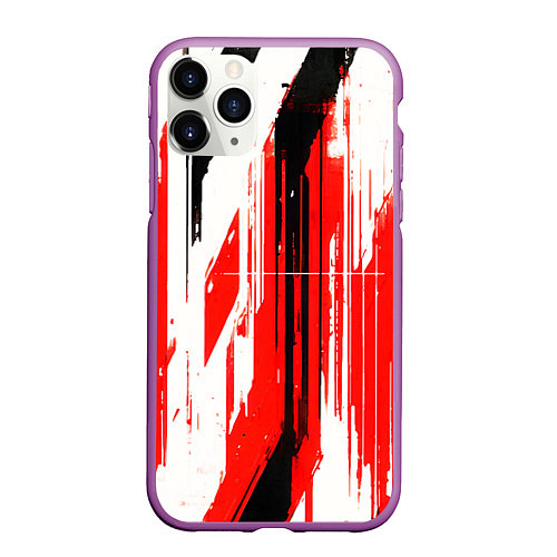 Чехол iPhone 11 Pro матовый Вертикальные чёрно-белые линии на красном фоне / 3D-Фиолетовый – фото 1