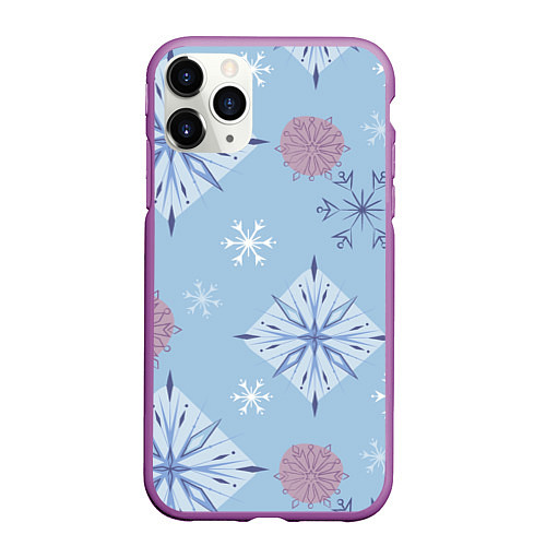 Чехол iPhone 11 Pro матовый Снежинки Эльзы / 3D-Фиолетовый – фото 1