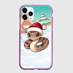 Чехол iPhone 11 Pro матовый Новогодняя праздничная змейка 2025, цвет: 3D-фиолетовый