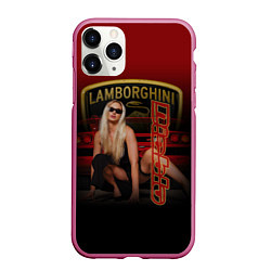 Чехол iPhone 11 Pro матовый Девушка и Lamborghini, цвет: 3D-малиновый