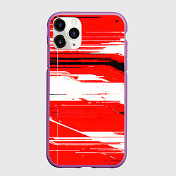 Чехол iPhone 11 Pro матовый Горизонтальные чёрно-белые линии на красном фоне, цвет: 3D-фиолетовый