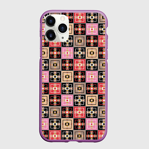 Чехол iPhone 11 Pro матовый Разноцветная плитка с геометрическим рисунком / 3D-Фиолетовый – фото 1