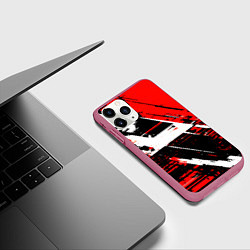 Чехол iPhone 11 Pro матовый Diagonal black and white stripes on a red backgrou, цвет: 3D-малиновый — фото 2