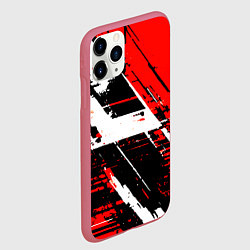 Чехол iPhone 11 Pro матовый Diagonal black and white stripes on a red backgrou, цвет: 3D-малиновый — фото 2