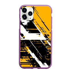 Чехол iPhone 11 Pro матовый Diagonal black and white stripes on a yellow backg, цвет: 3D-фиолетовый