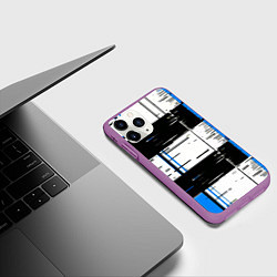 Чехол iPhone 11 Pro матовый Синие и чёрные полосы на белом фоне, цвет: 3D-фиолетовый — фото 2