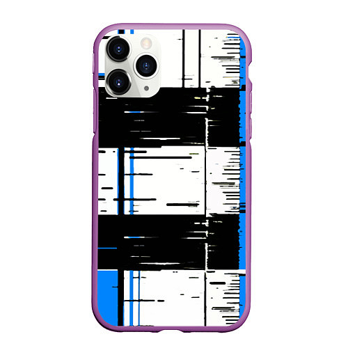Чехол iPhone 11 Pro матовый Синие и чёрные полосы на белом фоне / 3D-Фиолетовый – фото 1