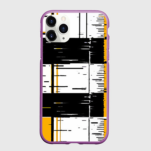 Чехол iPhone 11 Pro матовый Жёлтые и чёрные полосы на белом фоне / 3D-Фиолетовый – фото 1