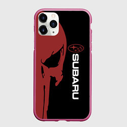 Чехол iPhone 11 Pro матовый Subaru и череп, цвет: 3D-малиновый