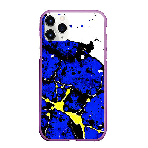 Чехол iPhone 11 Pro матовый Сине-жёлтая абстракция на белом фоне / 3D-Фиолетовый – фото 1