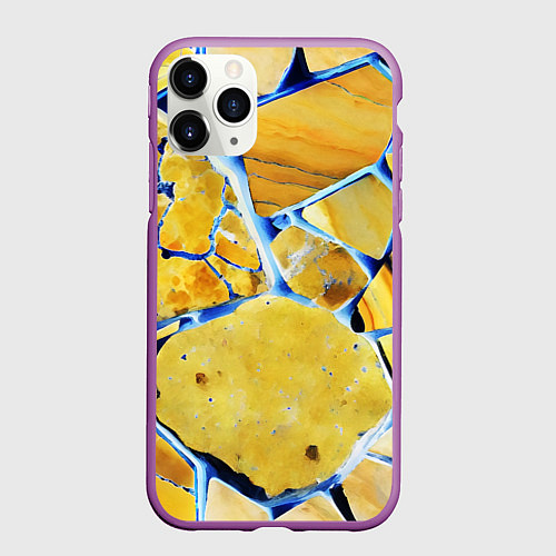 Чехол iPhone 11 Pro матовый Жёлто-синяя абстракция / 3D-Фиолетовый – фото 1