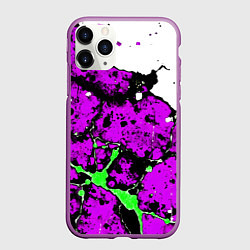 Чехол iPhone 11 Pro матовый Зелёно-розовая абстракция на белом фоне, цвет: 3D-фиолетовый