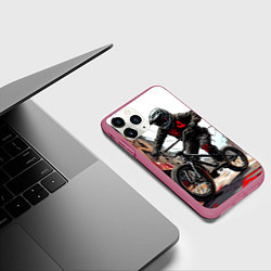 Чехол iPhone 11 Pro матовый BMX трюки в городе, цвет: 3D-малиновый — фото 2