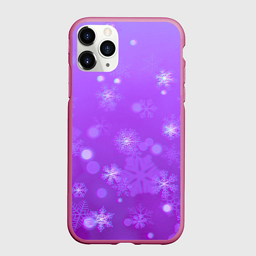 Чехол iPhone 11 Pro матовый Резные снежинки глитч / 3D-Малиновый – фото 1